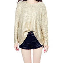 New Fashion Female Pullovers Knitted Long Sleeve O-neck Winter Irregular Bling Sweaters With Sequins 72052 SM6