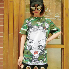New Fashion Plus Size Short Sleeve T-shirts Female t shirts Cool Sunglasses Girl Print Green tshirt O-neck Women Tops SM6