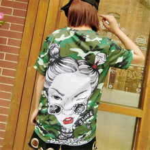 New Fashion Plus Size Short Sleeve T-shirts Female t shirts Cool Sunglasses Girl Print Green tshirt O-neck Women Tops SM6