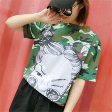 New Fashion Plus Size Short Sleeve T-shirts Female t shirts Cool Sunglasses Girl Print Green tshirt O-neck Women Tops SM6