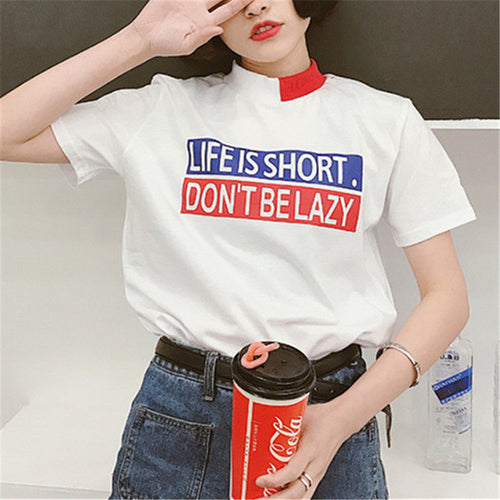 New Fashion Short Sleeve Korean Style T-shirts Harajuku Letter Print T Shirts Plus Size Female Casual Women Tops 72549 SM6