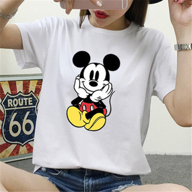 New Fashion Short Sleeve T-shirts Cartoon Mouse Print Female t shirts White tshirt O-neck Women Tops Plus Size SM6