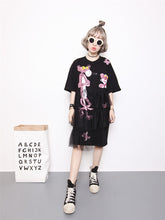 New Fashion Short Sleeve T-shirts Female Cartoon Animal Sequined Print tshirt O-neck Patchwork Lace Women Tops Plus Size SM6