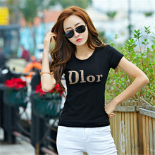 New Fashion Short Sleeve T-shirts Plus Size Female Letter Print T shirts Top O-neck Women European Diamonds t shirt 71411 SM6
