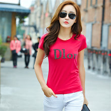 New Fashion Short Sleeve T-shirts Plus Size Female Letter Print T shirts Top O-neck Women European Diamonds t shirt 71411 SM6
