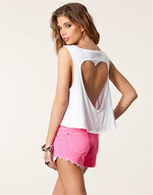 New Fashion Sleeveless Sexy Hollow Out Heart Back Women T-shirts Plus Size Female V-Neck T shirts Crop Top 72693 SM6