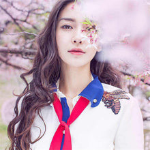 New Fashion Summer Women Embroidery Bee Blouse Long Sleeve Women Turn-down Collar Button Bow Blouse Shirt Women Top 72433 SM6