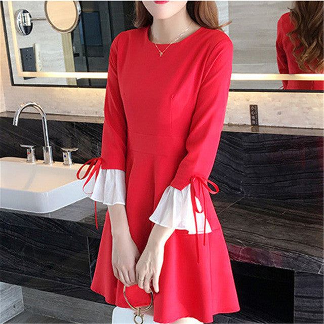 New Fashion Vestidos Plus Size A-line Knee-Length Dress Full Flare Sleeve O-neck Women Dresses 72329 SM6
