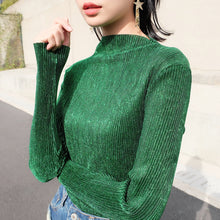 New Fashion Women Camisetas clothing Turtle-neck Vintage T shirts Women Top Full Sleeve Female Pleated tops 72231 SM6