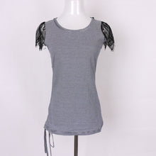 New Fashion Women Lace O-neck Female Top Striped T shirts Short Sleeve S-XL Female Plus Size Russian Tee 72285 SM6