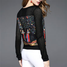 New Fashion Women O-neck Full Sleeve Women t-shirt Comic Character Print T shirts With Diamond Sequins Hollow Out 72070 SM6