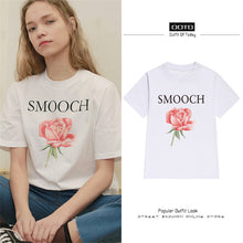 New Fashion Women Summer T shirts Female Letter SMOOCH Rose Floral Print t-shirt Short Sleeve Plus Size Woman tops 72535 SM6