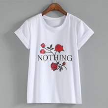 New Fashion Women Summer T shirts Female Nothing Letter Rose Floral Print t-shirt Short Sleeve Plus Size Woman tops 32785 SM6