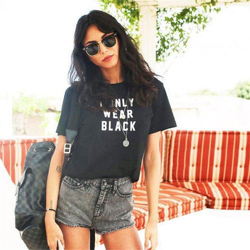 New Fashion Women Summer XS-3XL T shirts Female Letter Print Black t-shirt Short Sleeve Plus Size Woman tops 72552 SM6