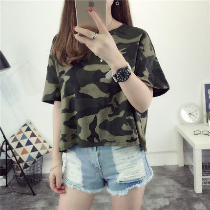 New Fashion Women clothing T shirts Camouflage Tee Letter T-shirt Women Top Short Sleeve Female tops 72435 SM6