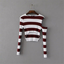 New Spring Pullover Women Fashion Hollow Out Striped Slim Sweater Full Sleeve O-neck Short Knitting Woman Sexy Sweaters SM6
