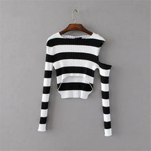 New Spring Pullover Women Fashion Hollow Out Striped Slim Sweater Full Sleeve O-neck Short Knitting Woman Sexy Sweaters SM6