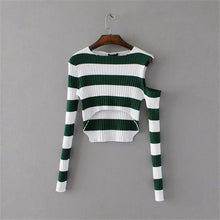 New Spring Pullover Women Fashion Hollow Out Striped Slim Sweater Full Sleeve O-neck Short Knitting Woman Sexy Sweaters SM6
