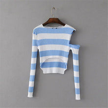 New Spring Pullover Women Fashion Hollow Out Striped Slim Sweater Full Sleeve O-neck Short Knitting Woman Sexy Sweaters SM6