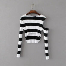 New Spring Pullover Women Fashion Hollow Out Striped Slim Sweater Full Sleeve O-neck Short Knitting Woman Sexy Sweaters SM6
