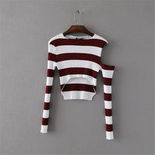 New Spring Pullover Women Fashion Hollow Out Striped Slim Sweater Full Sleeve O-neck Short Knitting Woman Sexy Sweaters SM6