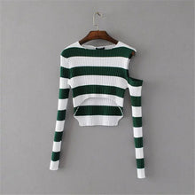 New Spring Pullover Women Fashion Hollow Out Striped Slim Sweater Full Sleeve O-neck Short Knitting Woman Sexy Sweaters SM6