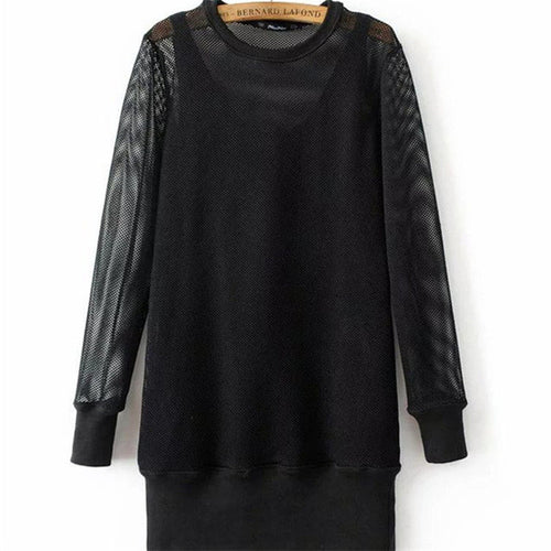 New Spring Women Straight O-Neck Full Sleeve Dress Plus Size Mesh Dresses Look Through Vestidos 72277 SM6