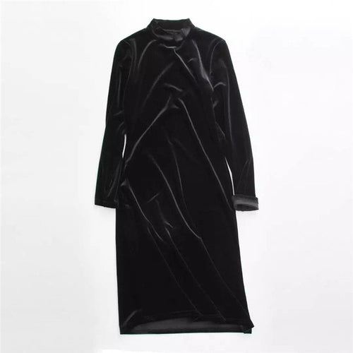 New Summer Women Dress Fashion Vintage Velvet Turtle-neck Full Sleeve Dress Straight Vestidos Plus Size 72190 SM6
