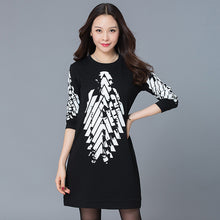New Summer Women Straight O-Neck Full Sleeve Dress Fashion Print Plus Size Dresses Korea Style Vestidos 72261 SM6