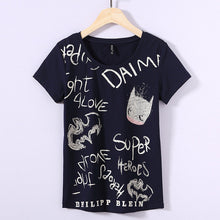 New Summer Women T Shirt Casual O Neck Short Sleeve Diamond Bling tshirt Female Letter Print Tops Tees 72367 SM6