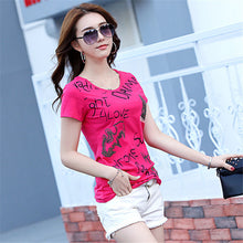 New Summer Women T Shirt Casual O Neck Short Sleeve Diamond Bling tshirt Female Letter Print Tops Tees 72367 SM6