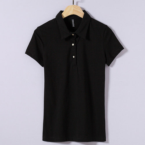 New Summer Women T Shirt Casual Turn-down Collar Short Sleeve Solid tshirt Female Tops Tees With Button 72368 SM6