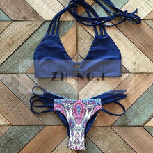 2Pc Set Bra Underpants Bandage Bikini Set Blue Brazilian Push-up Padded Swimsuit Bathing Suit Beach Wear N116ZN5 CF