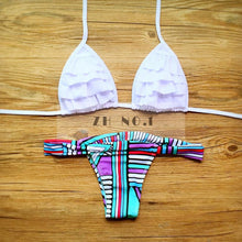 2Pc Set Bra Underpants Bandage Bikini Set Blue Brazilian Push-up Padded Swimsuit Bathing Suit Beach Wear N116ZN5 CF