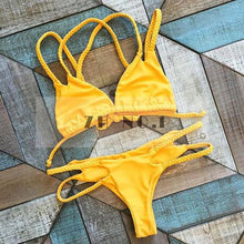 2Pc Set Bra Underpants Bandage Bikini Set Blue Brazilian Push-up Padded Swimsuit Bathing Suit Beach Wear N116ZN5 CF