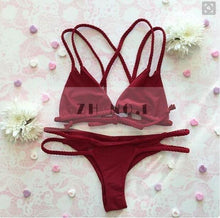 2Pc Set Bra Underpants Bandage Bikini Set Blue Brazilian Push-up Padded Swimsuit Bathing Suit Beach Wear N116ZN5 CF