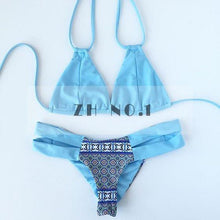 2Pc Set Bra Underpants Bandage Bikini Set Blue Brazilian Push-up Padded Swimsuit Bathing Suit Beach Wear N116ZN5 CF