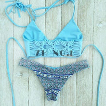 2Pc Set Bra Underpants Bandage Bikini Set Blue Brazilian Push-up Padded Swimsuit Bathing Suit Beach Wear N116ZN5 CF