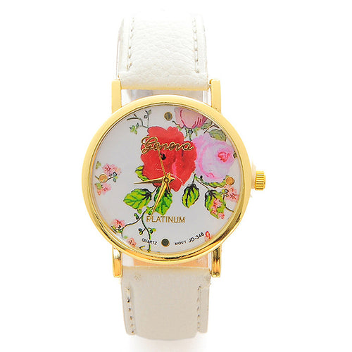 6 Candy Colors Watch Women Floral Watch Leather Rose Flower Print Watch Quartz WristWatches Girls Gift CF