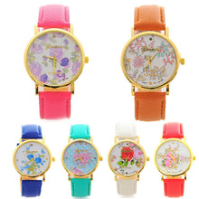 6 Candy Colors Watch Women Floral Watch Leather Rose Flower Print Watch Quartz WristWatches Girls Gift CF