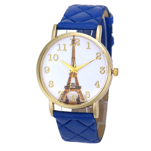 9 Candy Colors Watches Watches Women Printed Paris Eiffel Tower Casual Hour Women Faux Leather Quartz Wrist Watch Relogio CF