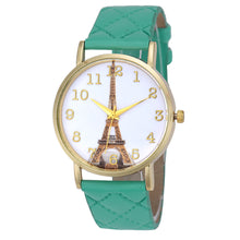 9 Candy Colors Watches Watches Women Printed Paris Eiffel Tower Casual Hour Women Faux Leather Quartz Wrist Watch Relogio CF