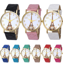 9 Candy Colors Watches Watches Women Printed Paris Eiffel Tower Casual Hour Women Faux Leather Quartz Wrist Watch Relogio CF