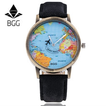 BGG Women Watches Dress Relogio Montre Clock Men World Map Design PU Leather Band Analog Quartz Watch CF