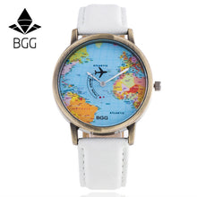 BGG Women Watches Dress Relogio Montre Clock Men World Map Design PU Leather Band Analog Quartz Watch CF