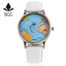BGG Women Watches Dress Relogio Montre Clock Men World Map Design PU Leather Band Analog Quartz Watch CF