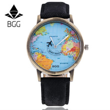 BGG Women Watches Dress Relogio Montre Clock Men World Map Design PU Leather Band Analog Quartz Watch CF
