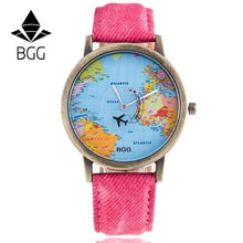 BGG Women Watches Dress Relogio Montre Clock Men World Map Design PU Leather Band Analog Quartz Watch CF