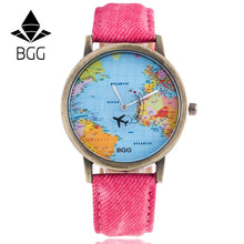 BGG Women Watches Dress Relogio Montre Clock Men World Map Design PU Leather Band Analog Quartz Watch CF
