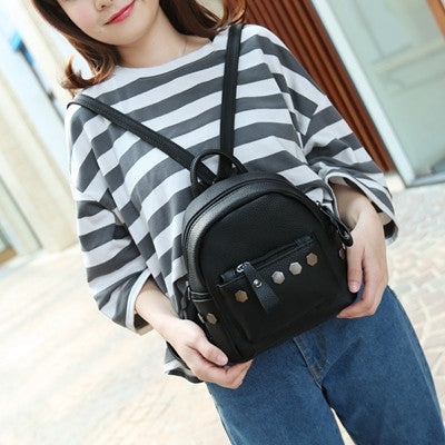 Backpack Women Casual School Bags For Teenagers Rivet Black Laptop Mini Backpacks PU Leather CF